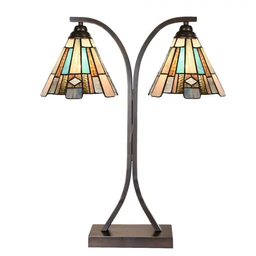 Béžovo-hnědá stolní lampa tiffany Annie - 48*19*57 cm E27/max 2*60W Clayre & Eef