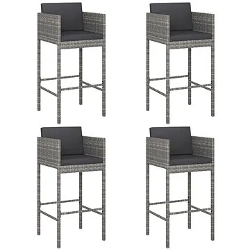 Barové stoličky 4 ks s poduškami šedé polyratan, 316661 (316661)