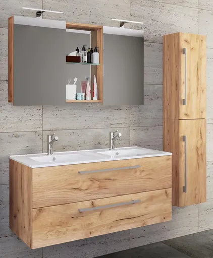 VCM 4dílná umyvadlová skříňka Budasi s vysokou skříňkou, dub medový