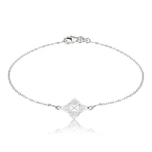 Náramek ze stříbra 925 - čtyřcípá hvězda s bílou glazurou, geometrický motiv