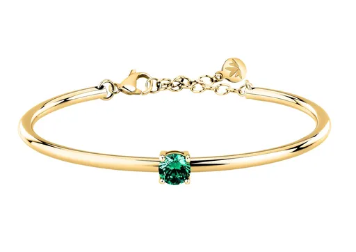 Morellato Pevný pozlacený náramek se zeleným zirkonem Cerchi SAKM98