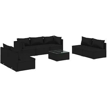 8dílná zahradní sedací souprava s poduškami polyratan černá, 3102240 (3102240)