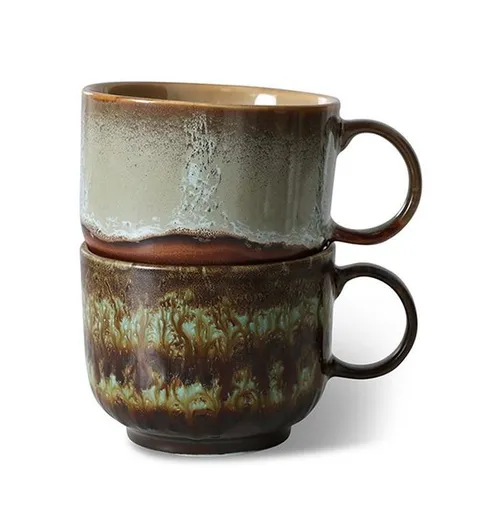 Set 2ks hrnek na čaj 70s Lush Odyssey Tea - 14*10*8cm / 425 ml  KST0072