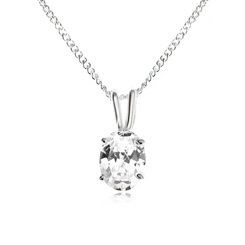 Náhrdelník ze stříbra 925 - oválný zirkon čiré barvy, rozdvojené očko na řetízek