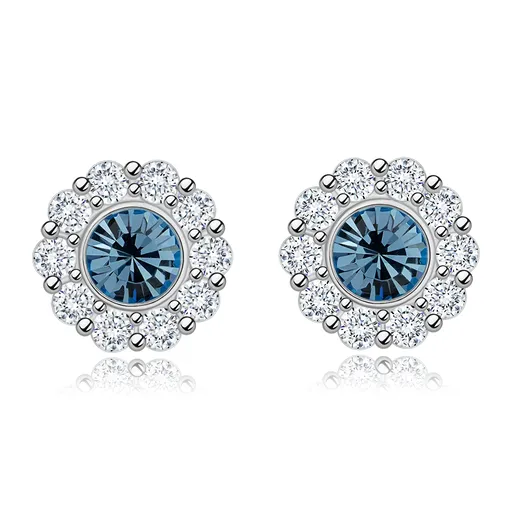 Stříbrné náušnice 925 - květina, modrý křišťál Swarovski, čiré zirkony