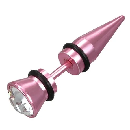 Falešný piercing neónovo růžový s velikým zirkonem