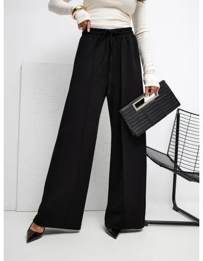 Černé basic kalhoty se širokými nohavicemi RUE PARIS