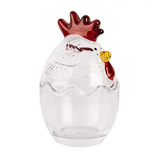 Transparentní skleněná dóza s víkem ve tvaru slepičky Chicken  - ⌀ 6*9 cm 6GL4996
