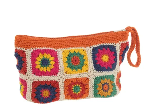 Barevná háčkovaná květovaná taštička do ruky Croche - 34*10*17 cm J-Line by Jolipa