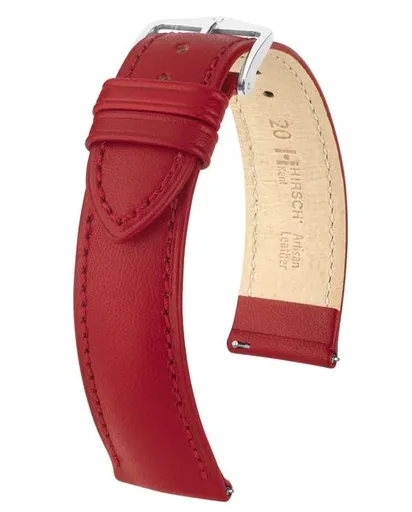 Řemínek Hirsch Kent - červený - 18 mm - L – Standardní délka (doporučujeme) - 16 mm - Stříbrná