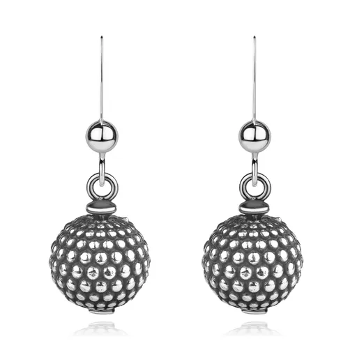 Stříbrné náušnice 925 - kuličky se strukturovaným povrchem a patinou
