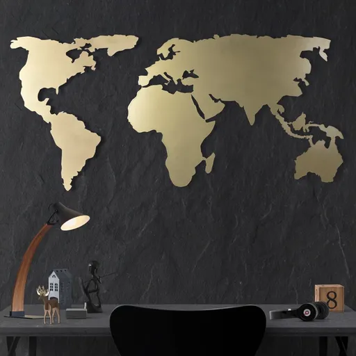 Dekorativní kovový doplněk na zeď World Map Silhouette - Gold