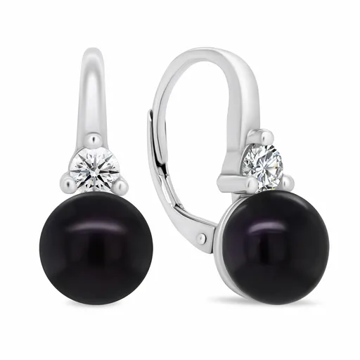 Brilio Silver Elegantní stříbrné náušnice s černými perlami a zirkony EA364WBC
