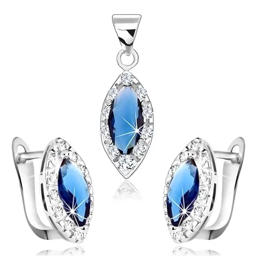 Set ze stříbra 925, náušnice a přívěsek, modré zirkonové zrnko, čirý lem