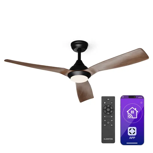 Klarstein Fiji Flow 2 v 1 Smart, stropní ventilátor, Ø 132 cm, stmívatelné LED světlo, dálkové ovládání, ovládání přes aplikaci, obousměrný provoz