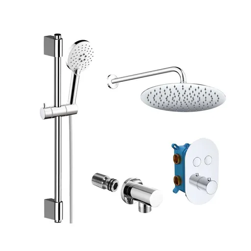 Mereo Sprchová sada s termostatickou tlačítkovou podomítkovou baterií 2 cestná oválný kryt CB60106TB2