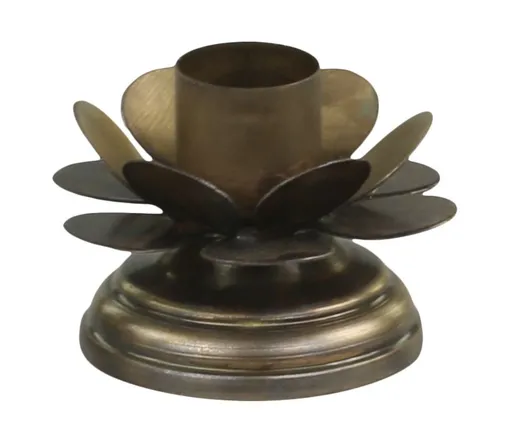 Bronzový antik svícen na úzkou svíčku Flower - Ø 6*4cm Chic Antique