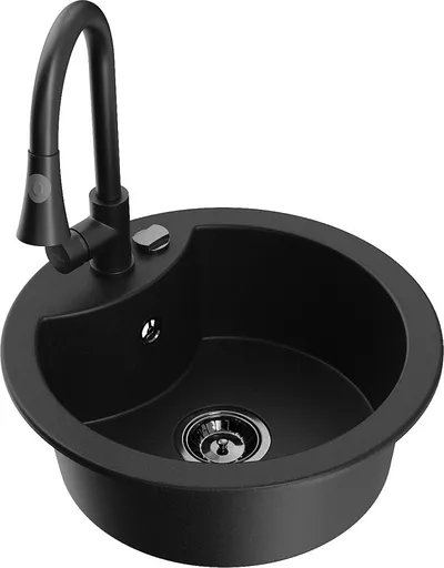 MEXEN/S Diego granitový dřez 1-miska včetně baterie Elia, černá 6512-77-670101-70-B