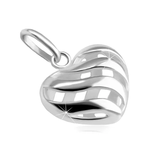 Přívěsek z 925 stříbra - vypouklé srdce s výřezy, tvar jemných vlnek, hladký povrch