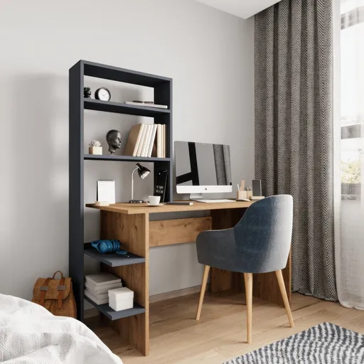 Psací stůl s knihovnou Aden - Oak, Anthracite