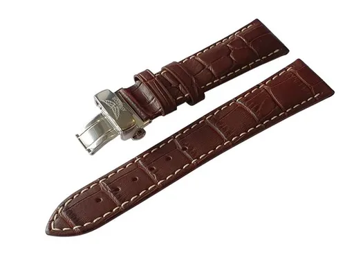 Hnědý kožený řemínek Aviator pro Douglas V.3.20.0.141.4 - motýlová spona/stříbrná