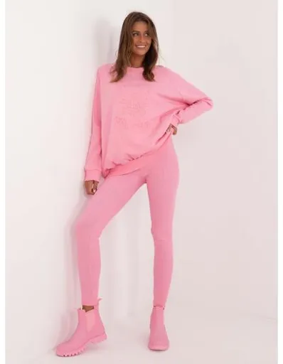Dámská tepláková souprava s mikinou oversize růžová
