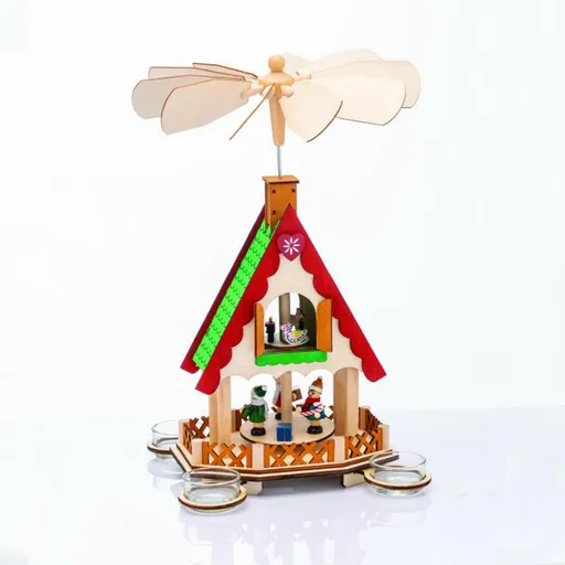 ACA Lighting Vánoční dřevená dekorace světelná pyramida s bruslaři pro čajové svíčky (bez svíček) 18x13x36cm X153602