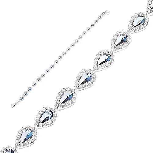 Blýskavý náramek, stříbro 925 - modré zirkonové slzičky s lemem čiré barvy