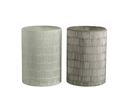2ks veliké šedé skleněné svícny Stripe - Ø 14*20cm J-Line by Jolipa
