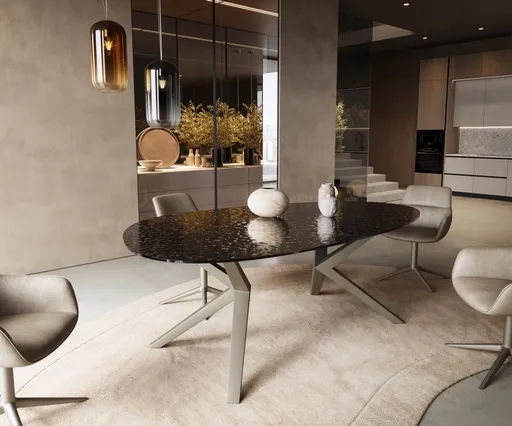 Jídelní stůl Edge oválný 220x120 reliéfní sklo kouřově černá 3D