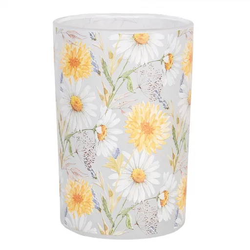 Skleněný svícen s květy kopretin - Ø 12*18 cm Clayre & Eef