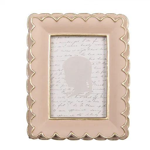 Růžový fotorámeček se zlatými vlnkami - 10*2*13 cm / 6*9 cm Clayre & Eef