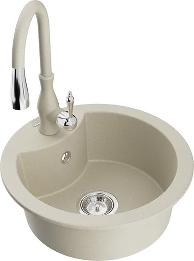 MEXEN/S Diego granitový dřez 1-miska včetně baterie Savita, béžová 6512-69-672601-69