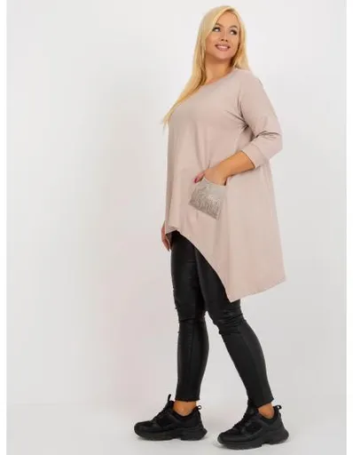 Dámská halenka s kamínkovou aplikací dlouhá plus size CICA béžová