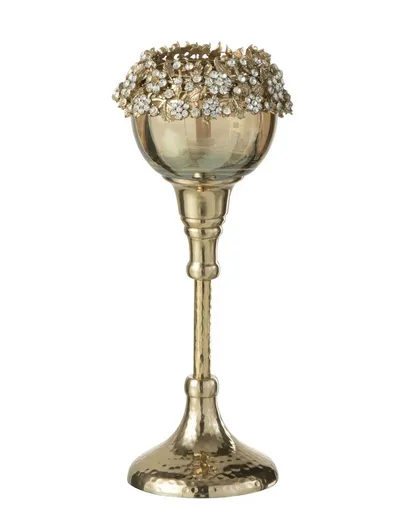 Zlatý svicen na nožičce se zdobením a kamínky Volve S - Ø 8*23cm 36107