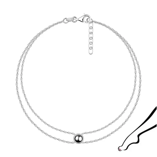 Náramek na kotník ze stříbra 925 - pohyblivá kulička, dvojitý řetízek