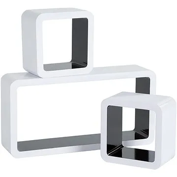 3 Nástěnné police Lotta, 2 kvádry, 1 obdélník, černá/bílá (403189)