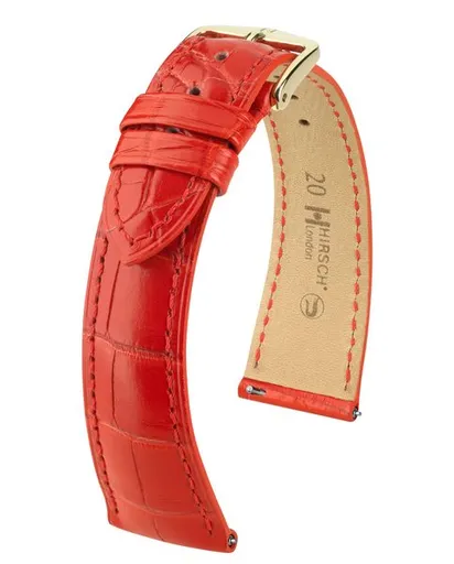 Řemínek Hirsch London Alligator - červený, mat - 21 mm - L – Standardní délka (doporučujeme) - 18 mm - Rose Gold