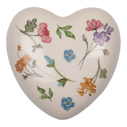 Béžové keramické dekorační srdce s květinami Colourful Flowers - 12*12*4 cm Clayre & Eef