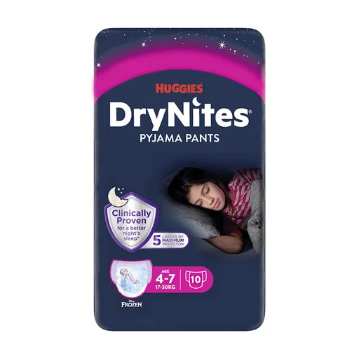 Huggies DryNites Girl 4–⁠⁠⁠⁠⁠⁠7 let 17–⁠⁠⁠⁠⁠⁠30 kg absorpční kalhotky 10 ks