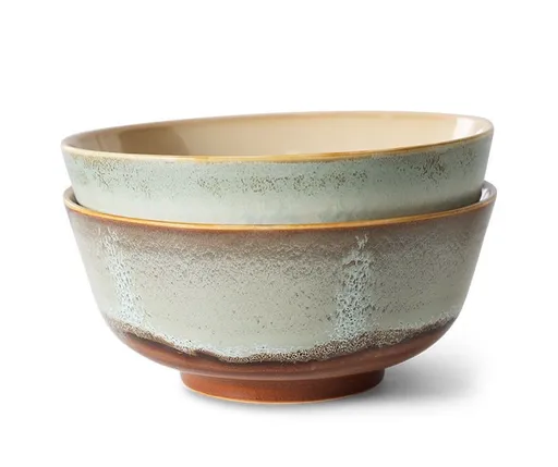 Set 2ks šedá miska s hnědým okrajem 70s Chef  - Ø 19*8,5 cm  HKLIVING