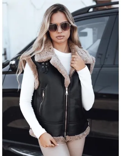 Dámská kožená vesta s kožešinou černá