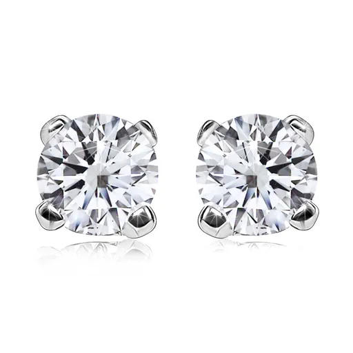 Briliantové náušnice z 585 bílého zlata - třpytivý kulatý diamant, kotlík, puzetky