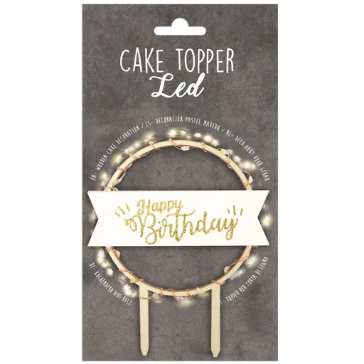 Cakesupplies Dřevěný zápich na dort LED - Happy Birthday