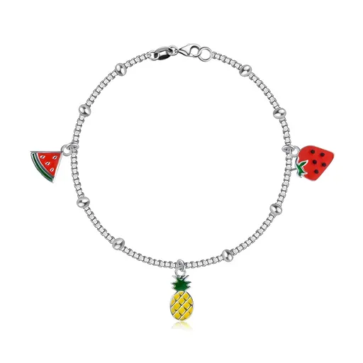 Dětský náramek ze stříbra 925 - přívěsky ve tvaru melounu, ananasu a jahody