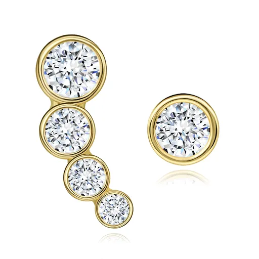 Zlaté náušnice 14K oblouk a kruh s čirými zirkony