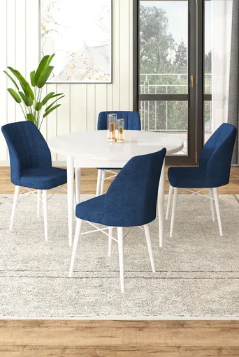 Dining Table & Chairs Set (5 Pieces) Rox - White, Navy Blue