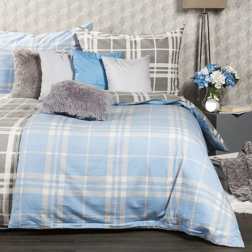 4Home Flanelové povlečení Modrá kostka, 140 x 200 cm, 70 x 90 cm