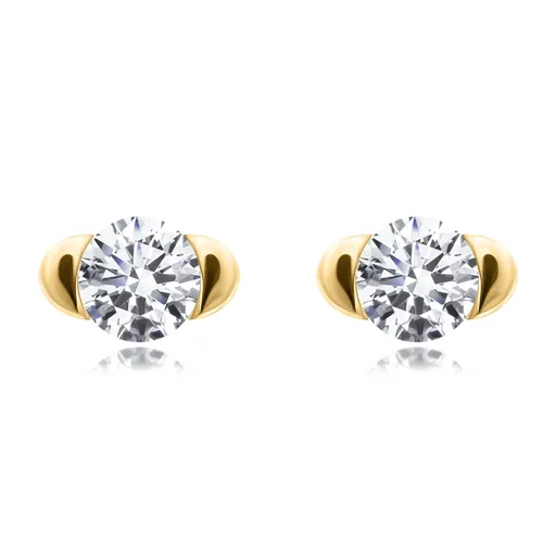 Náušnice ze 14K zlata s kulatým zirkonem v hladkém zasazení