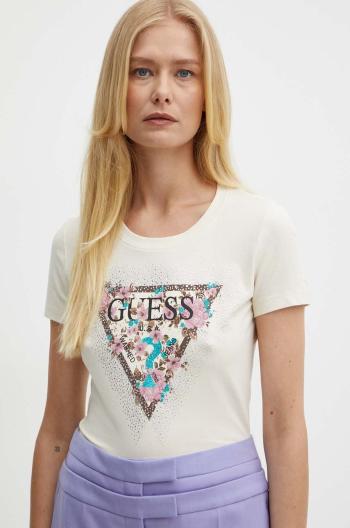 Tričko Guess CHERRY FLOWER béžová barva, W4YI26 J1314